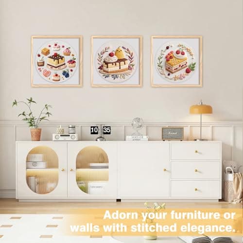 RidaaFri Embroidery Kit for Beginners, 3PC Starter Set with Pre-Printed Cake & Fruit Patterns, Includes Hoop, Needles, Floss, Step-by-Step Guide, DIY Hand Embroidery Craft for Adults view 5