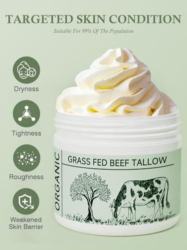 Beef Tallow, Tallow Face Moisturizer, Beef Tallow for Skin, Unscented 100% Organic Beef Tallow Blam Grass Fed Finished Whipped Tallow Face Cream Moisturizer Body Lotion Skin Care for Sensitive Skin view 4