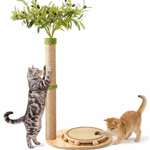 Catails 39" Tall Cat Scratching Post, Cute Olive Cat Scratcher, Interactive Cat Toys with Ball Track & Spring Ball, Sturdy Cat Scratch Post with Pad for Indoor Cats Adults and Kittens view 1