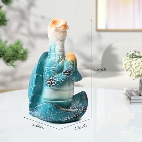 Boobezeen Sea Turtle Meditation Yoga Decor, Zen Resin Statue & Garden Figurine of Meditating Turtle — Coastal Beach & Home Office Desk Decorations, Calming Gift for Mom (Blue Prayer) view 3