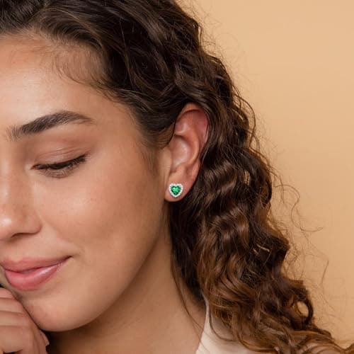 BAYLAY Birthstone Earrings for Women, S925 Sterling Silver Earrings Heart Birthstone Stud Earrings with Cubic Zirconia Birthday Jewelry Mothers Day Gifts for Women Mom Grandma view 2