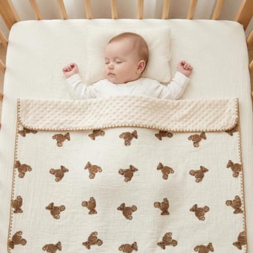 3-Piece Cotton Baby Blanket Set, 2 Baby Washcloths (Teddy Bear) view 5