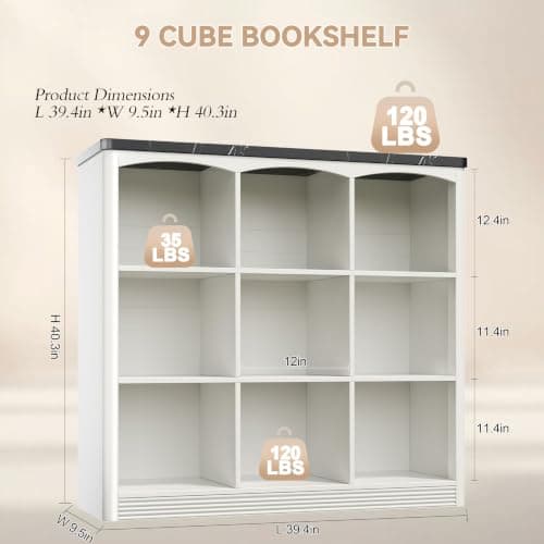 RECHHX White Book Shelf, 9 Cube Storage Organizer, Wooden Bookcase Shelf view 2