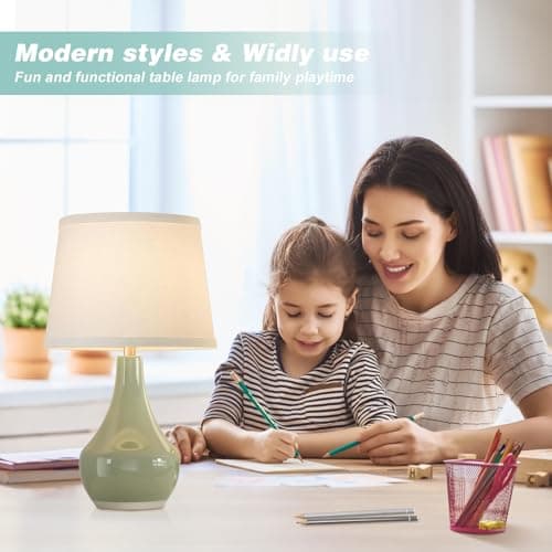 Seealle Modern Green Table Lamps Set of 2 - Bedside Lamps for Night Stands, 19.4" Bedroom Lamps for Living Room Sage Green Lamps with Rocker Switch view 4