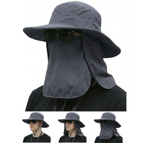 Sun Hat Bucket Hats for Men Women,Outdoor Wide Brim Fishing Hat with Detachable Face Cover & Neck Flap UV Protection — image 1