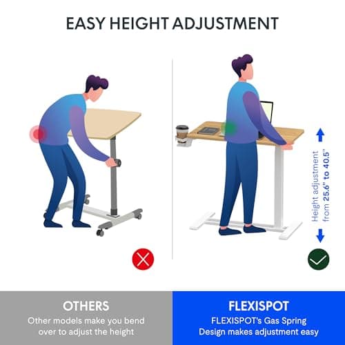 FLEXISPOT H7 32" Pneumatic Height-Adjustable Overbed Table with Wheels | C-shaped bedside table,Medical End Table,Rolling Cart TV Tray,Laptop desk for Hospital Home office use,31.5"Wx17.7"D,Maple view 2