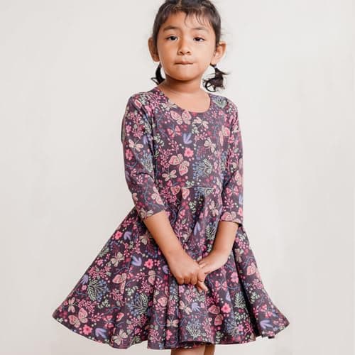 Mightly Girls’ 3/4 Sleeve Skater Dress | 95% Organic Cotton, Twirl Dress w/Pockets for Toddler & Kids, Fair Trade Certified view 2