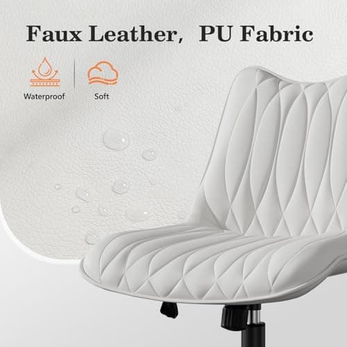 Bananister Armless Office Chair, Desk Chair No Arms, Adjustable Swivel Rolling Task Chair with Wheels, Faux Leather Upholstered, Compact for Small Space Home Office & Bedroom Vanity, White view 5