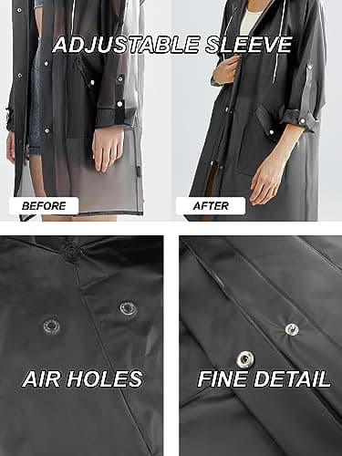 L-Rain TPU Clear Rain Coat for Women - Waterproof Packable Fashion Rain Poncho with Hood Reusable Raincoat view 6