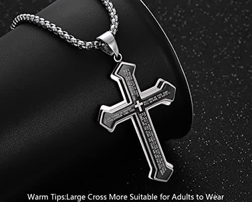Rehoboth Men's Stainless Steel Nail Lord's Prayer Cross Pendant Necklace for Men Women Big Pendant and Strong Chain 24" view 4