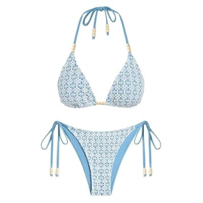 ZAFUL Bikini Sets for Women Bikini Swimsuits Two Piece Bathing Suit High Cut Cheeky Bikinis Halter Triangle String Swimwear