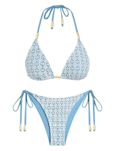 ZAFUL Bikini Sets for Women Bikini Swimsuits Two Piece Bathing Suit High Cut Cheeky Bikinis Halter Triangle String Swimwear — image 1