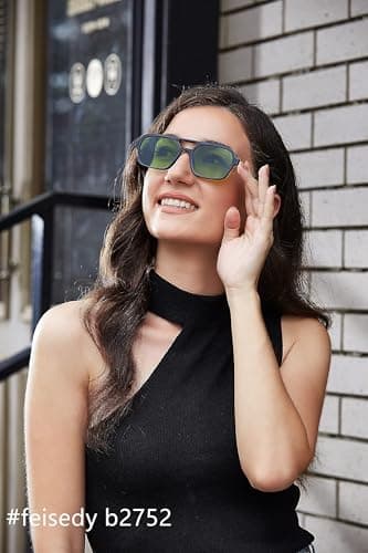 FEISEDY Vintage Square 70s Flat Aviator Sunglasses Women Men Metal Design Shades B2752 view 3