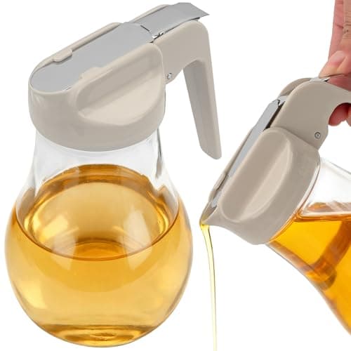 Junverelle 13 oz Glass Syrup Dispenser with Retracting Spout, Easy Pour Maple Syrup Bottle with Handle, No Drip Honey Dispenser for Kitchen, Clear Glass Pitcher for Pancakes & Waffles, Coffee — image 1