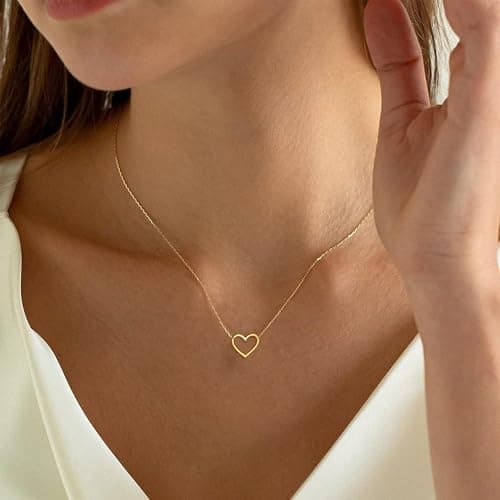 BAYLAY Mothers Day Gifts for Mom Grandma Wife, Heart Necklace for Women Girls 18K Gold/White Plated Heart Pendant Charm Necklace Dainty Gold Necklace for Women Gold Jewelry view 2