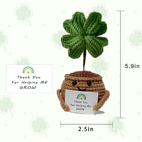 Eirunyx Handmade Positive Doll Crochet with Card,Thank You for Helping Me Grow,Thank You Gift for Coworkers, Friends, Teachers, Sister,Women & Men, St. Patrick's Day view 3