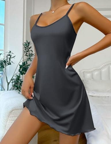 Ekouaer Womens Nightgown Pj Dress for Women Adjustable Spaghetti Chemise Sleeveless V Neck Sleepwear view 5