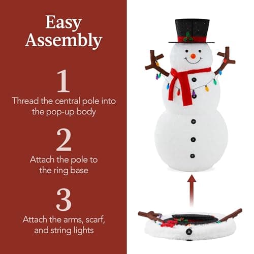 Best Choice Products 3ft Lighted Pop-Up Snowman, Large White Outdoor Christmas Holiday Decoration w/ 100 LED Lights, Hat, Scarf, Multicolored Lights view 5