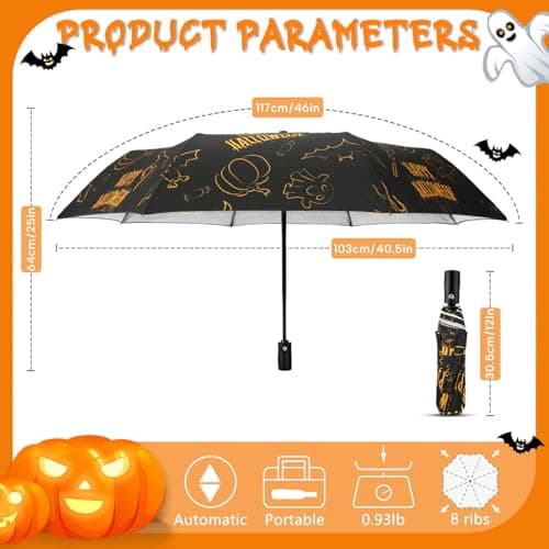 Natuquebrela Compact Automatic Umbrella Portable - Collapsible Travel Umbrella for Rain Strong Wind proof Lightweight Umbrellas Unique Halloween Decor view 3