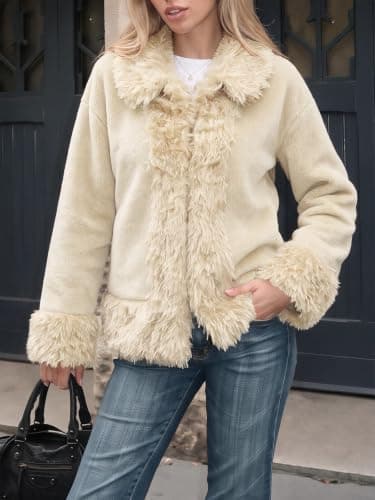 Tankaneo Womens Faux Fur Jackets Warm Winter Shaggy Fluffy Outerwear Coats view 2