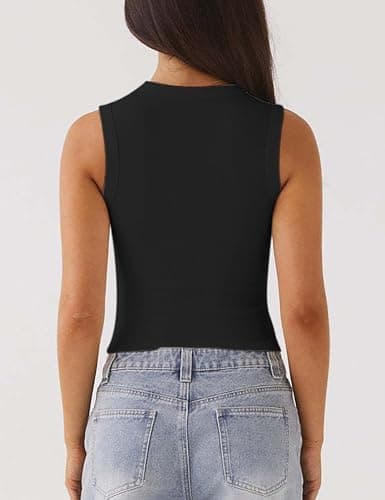 Relety Womens Crop Tank Tops Going Out Button Down Vest Seamless Ribbed Trendy Shirts Cute Sleeveless Summer Spring Y2K Cami view 6