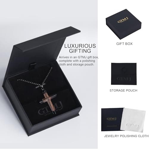 GTMJ Cross Necklace for Men -Stainless Steel & Wood Adjustable Box Chain 24-26in, Spiritual Jewelry Gift for Him, Everyday Wear view 6