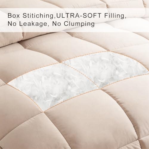 COHOME Premium Full Size Comforter, All-Season Quilted Down Alternative Duvet Insert, Luxury Hotel GentleSoft Comforter with Anti-Clump Tech & 8 Tabs - Reversible - Beige 82x86 inches view 4