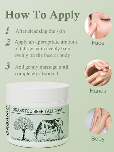 Beef Tallow, Tallow Face Moisturizer, Beef Tallow for Skin, Unscented 100% Organic Beef Tallow Blam Grass Fed Finished Whipped Tallow Face Cream Moisturizer Body Lotion Skin Care for Sensitive Skin view 5