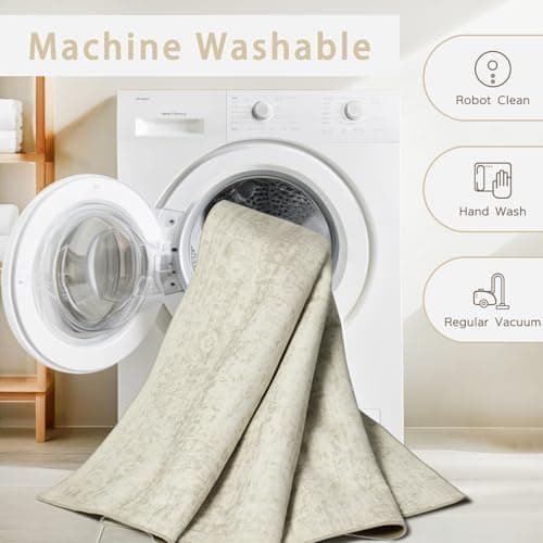 Srugn Washable Rugs 9x12 Area Rugs for Living Room,Rugs for Bedroom, Large Carpets,Ultra Soft Faux Wool Retro Dining Room Rug,Non Slip&Non-Shedding Low Pile Vintage Print Rug Indoor for Home Office view 4