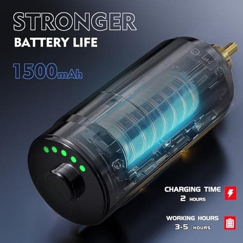 Tattoo Kit Tattoo Gun Wireless Tattoo Machine with 2 Batteries, Tattoo Ink Color Set, 20Pcs Tattoo Needles and Full Accessories Tattoo kit Complete for Beginners (Gold) view 3