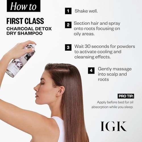 IGK First Class Charcoal Detox Dry Shampoo | Deep Cleansing For Oily Hair & Odor Absorbing | Adds Volume & Texture | For All Hair Types | 6.3 oz view 6