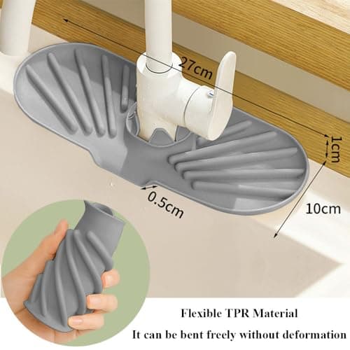 Mini Faucet Mat for Kitchen Sink, Faucet Handle Drip Catcher Drying Tray Mat with Soap Holder Sponge Holder, Splash Guard with Fast Drying for Bathroom Sink Draining Pad, Faucet Splash Catcher view 2