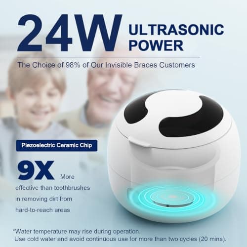 Ultrasonic Retainer Cleaner Machine 45kHz, Dental Ultrasonic Care Cleaner | for Night Guards, Mouth Guards, Dentures – 24W Dental Ultrasonic Cleaner with 4 Modes, 200ML view 2