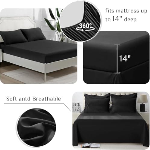 JOLLYVOGUE California King Comforter Set, Ultra-Soft Bed in a Bag Cal King Size 7 Pieces, Oeko-TEX Certified Bedding Set with Down Alternative Comforter, Sheets, Pillowcases & Shams, Black view 5