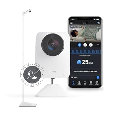 Miku Pro Smart Baby Monitor with Camera, Track Live Breathing with No Wearable, Real-Time Alerts, Sleep Analytics, 1080p Wi-Fi Video, Night Vision, and 2-Way Audio, Wall Mount & Floor Stand Included