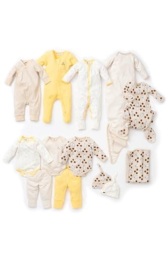 MONICA + ANDY Soft Start Box, Organic Cotton Baby Clothes Set, Super Soft 13-Piece Newborn & Infant Shower Gift, Bodysuits, Gowns, Pants, Hats, Blanket, One Pieces & More for Preemie Boys & Girls
