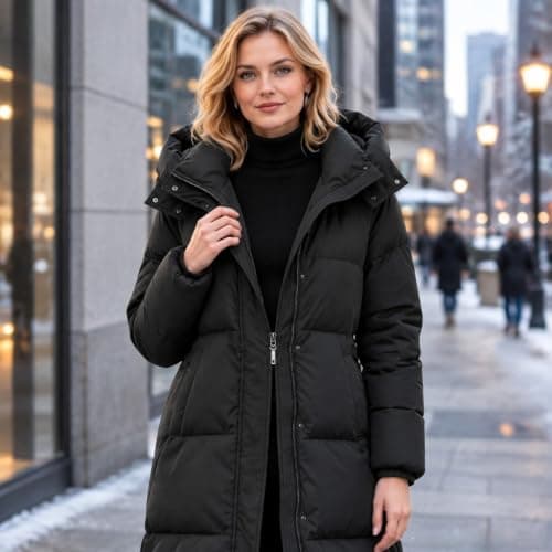 Womens Long Quilted Hooded Zipper Winter Puffer Jacket with Pockets view 2