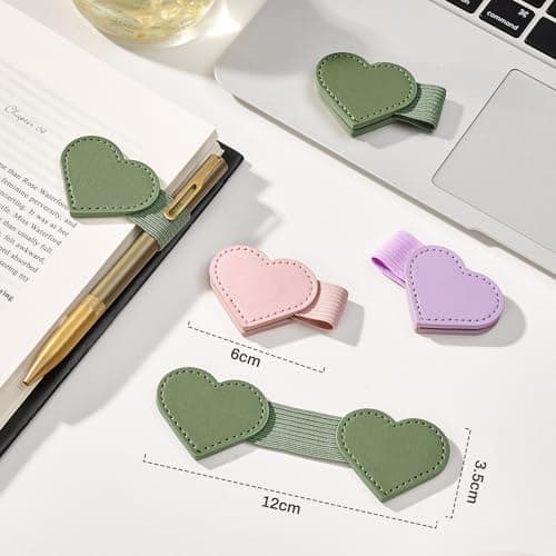 2Pcs Magnetic Leather Bookmarks with Gift Box Heart-Shaped Magnetic Pen Holder Book Marks Clip Gift for Book Lover Readers Cute Bookmark for Women, Green view 3