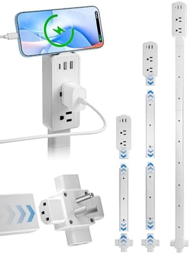 Gbchais Electrical Outlet Extender Stick, Upgraded 4-Way Free Combination Plug Extender (6"-34") with USB-A & USB-C, 2 AC Outlets, Wall Outlet Extender for Hard-to-Reach Spaces (Light Gray) — image 1