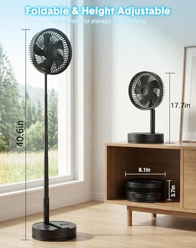 Portable Standing Oscillating Rechargeable Fan - 8" 8000mah Battery Operated USB Fans for Bedroom Quiet Remote Folding Pedestal Floor Ventilador Foldable Table Desk Room Office Camping Cruise Travel view 5