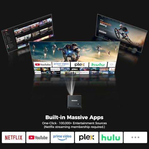 GooDee 4K Smart Projector with WiFi 6 & Bluetooth - UHD Movie Projector, ToF Auto Focus & Keystone, MEMC, Built-in Streaming Apps, Dolby Audio Home Theater for Outdoor Movie Night & Bedroom Cinema view 3