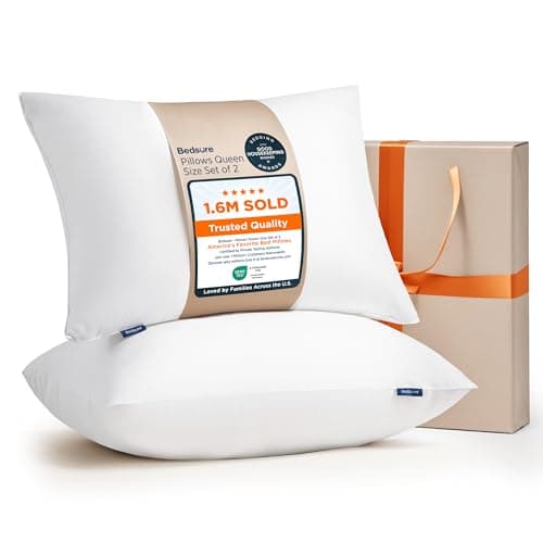Bedsure Pillows Queen Size Set of 2 - Hotel Collection Bed Pillows for Sleeping, with Down Alternative Filling, Soft Support for Back, Stomach or Side Sleepers, Queen/Full, 28"x19", White, 2 Pack view 1