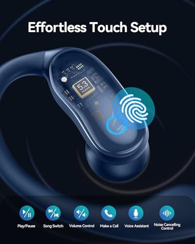 GNMN Active Noise Cancelling Ear Buds Wireless Earbuds 96hrs Playback Bluetooth Headphones Dual Battery Display Stereo Bass Earphones with Earhooks Microphone IPX7 Waterproof Headset for Sports/Gym view 6