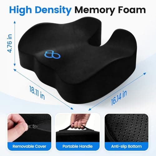 SofterCharm Seat Cushion, Memory Foam Chair Cushions for Tailbone/Sciatica Easing, Chair Pillow with Handles for Car, Office Chair Cushion with Non-Slip Design, Ideal for Post-Surgery Recovery(Black) view 2