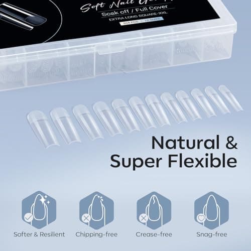 Modelones Long Square XXL Fake Nail Tips - 504Pcs Gel Tips Pre-shaped Half Matte Full Cover Clear Acrylic Gel Kit False Press on Nails for Extension DIY Salon 12Sizes view 6