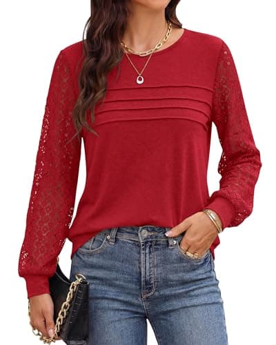 BTFBM Women's Long Sleeve Shirts Dressy Lace Fall Tops 2026 Trendy Business Casual T-Shirts Cute Work Outfits Blouses view 2