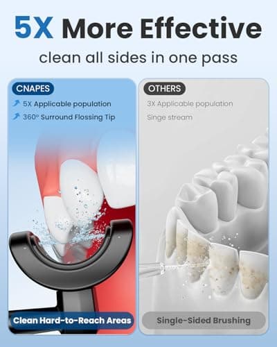 CNAPES U-Shaped Water Flosser Cordless for Teeth- 4 Nozzles for 360° Deep Cleaning in 1 Pass, 350ML Large Tank, 16 Pressure Modes, 30-Day, Rechargeable Water Dental Picks for Travel/Braces, Waterproof view 2