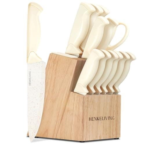 14-Piece Cream Kitchen Knife Block Set with Built-in Sharpener — image 1