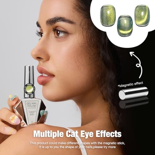 SAGEBIO 15ml Cat Eye Gel Nail Polish with Magnet Stick – Glitter Holographic Magnetic Gel, DIY Manicure Kit for Home Use, Long-Lasting Nail Art, A-Jelly Green view 2