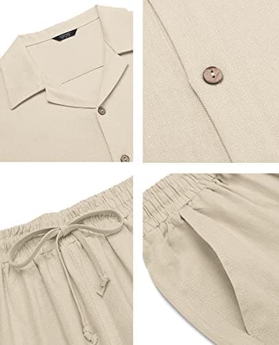 COOFANDY Men 2 Piece Linen Outfit Beach Button Down Shirt Casual Loose Pant Sets view 5